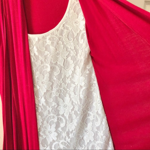 Red and white lace short sleeve blouse - Picture 5 of 6